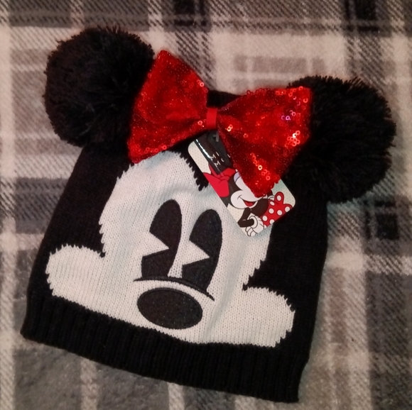 🆕 Disney| Minnie Mouse Girls Winter Hat Toboggan - Black & Red - One Size - Picture 1 of 8